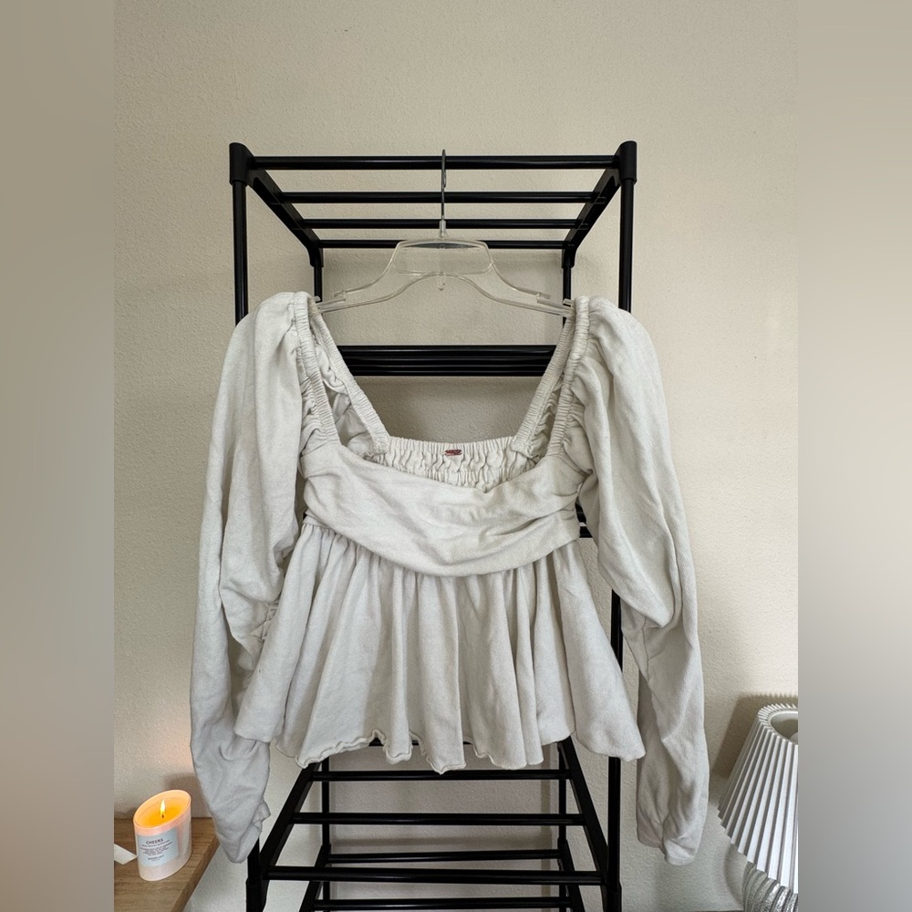 Free People White Long Sleeve Babydoll Top